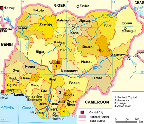 State and Local Government Areas - Map of Nigeria Showing the 36 States and FCT