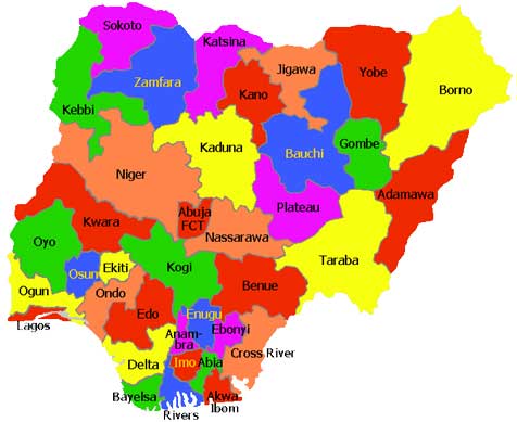 Nigeria as a federation - political map of Nigeria
