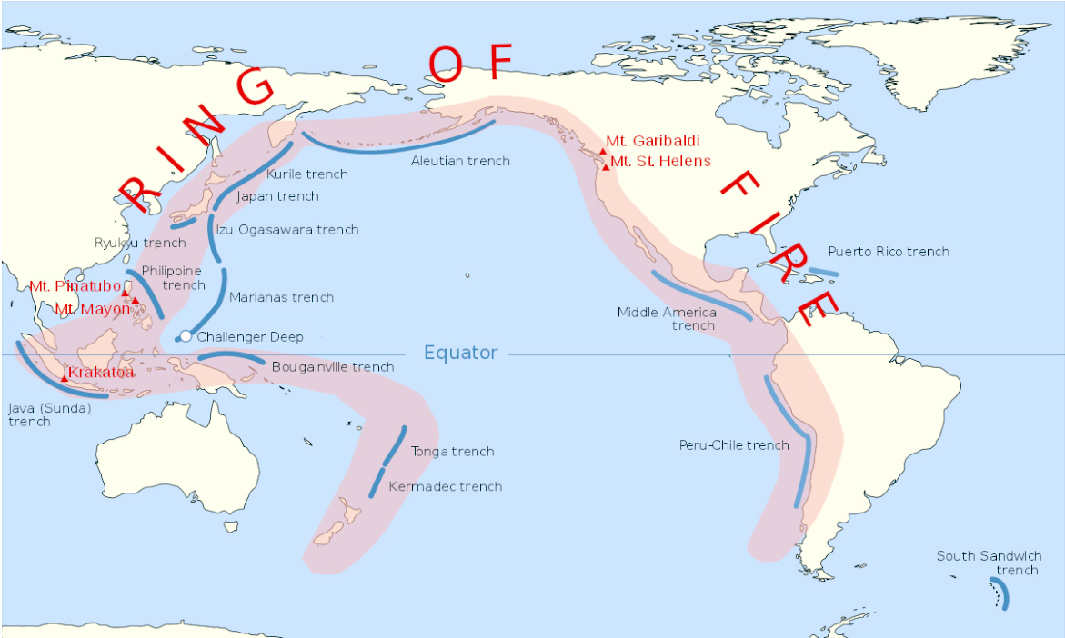 Regions of Earthquake Occurence - Circum-Pacific Ring of Fire